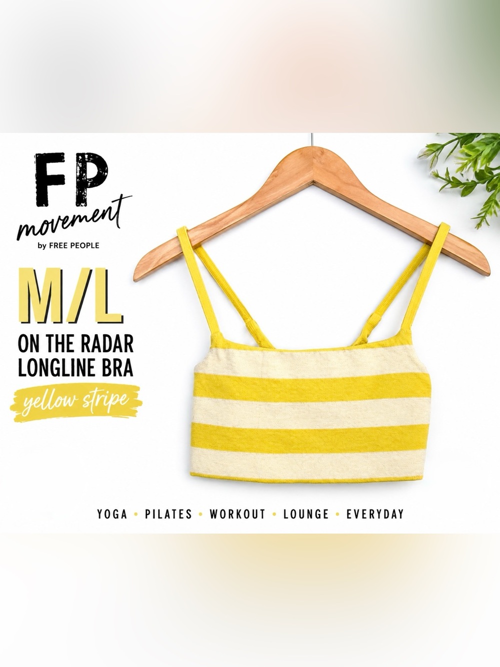FP Movement Yellow & White Striped Longline Bra Top M/L Athletic Yoga Crop